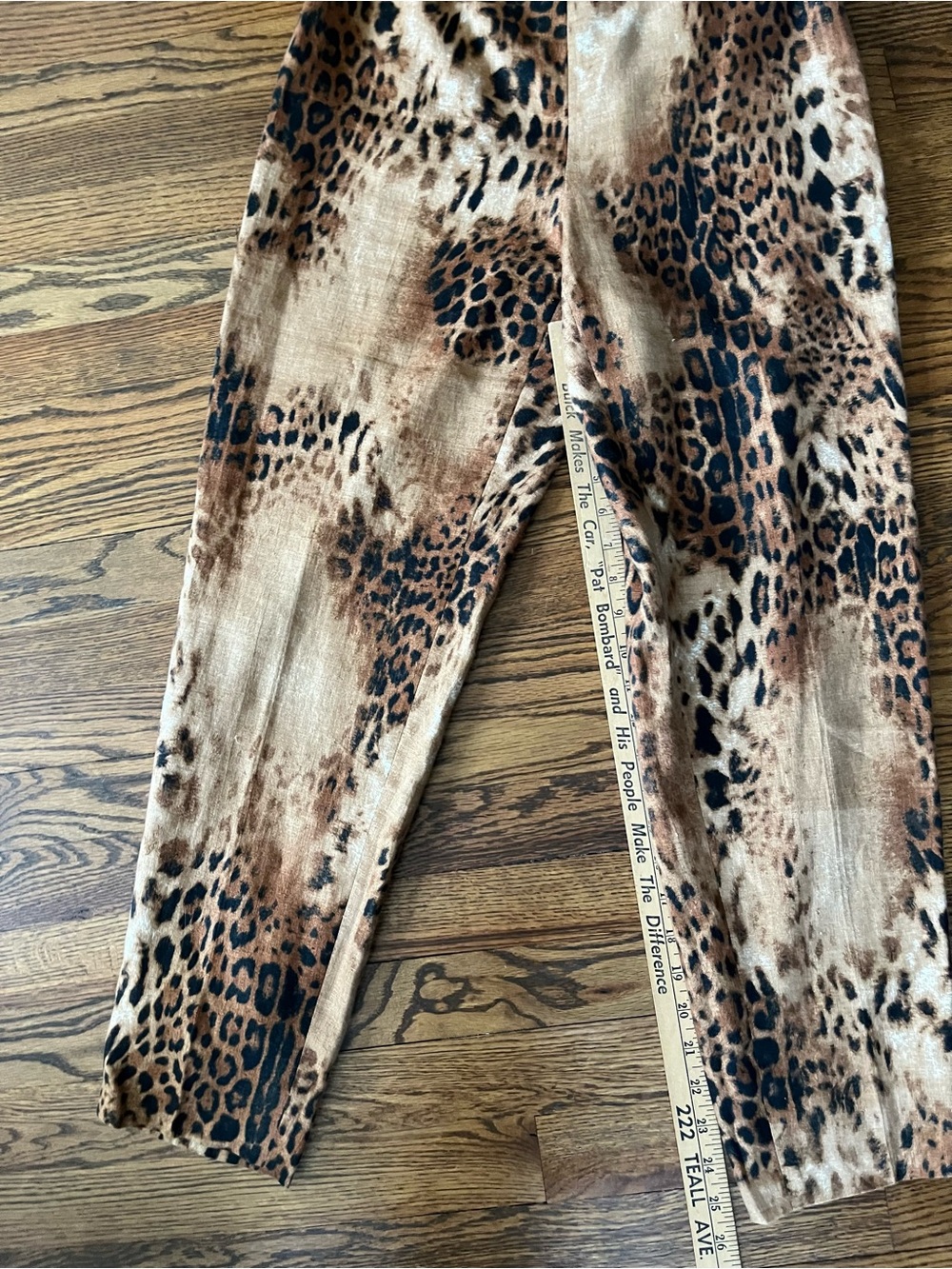 Vintage Leopard Print High Waist Slim Tapered 100% Linen Pants - Brown & Black - Picture 13 of 13